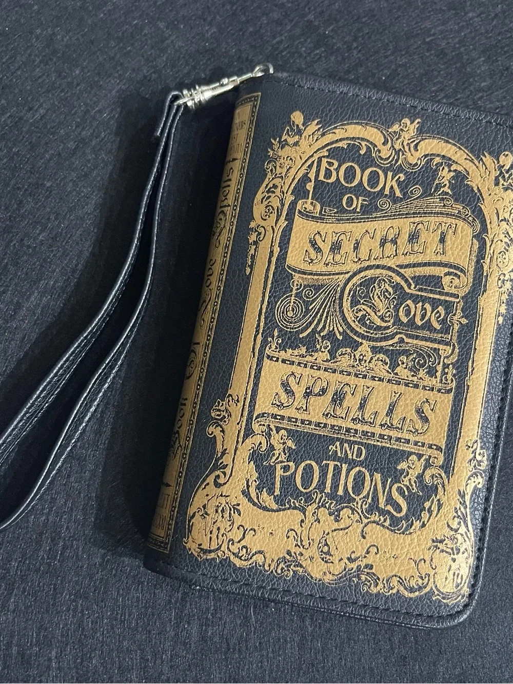 Black & Gold Book-Style Wristlet Phone Wallet - Men Bags